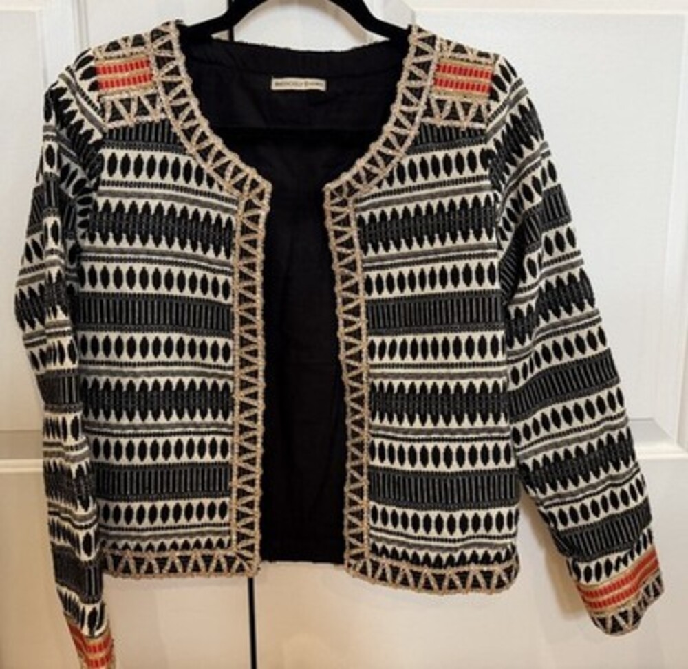 Mademoiselle Pimpante Women's Jacket Size Small Black White Stripe Open Front